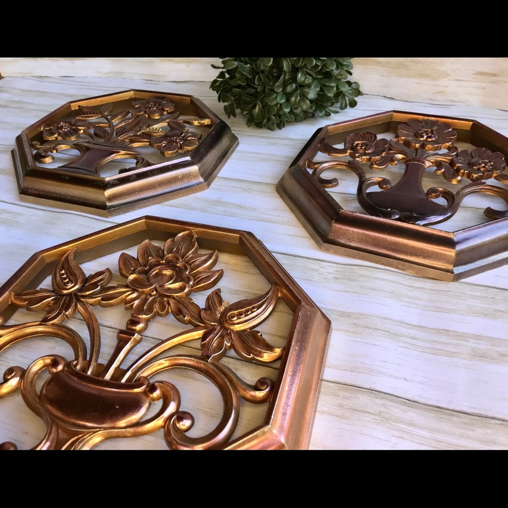 Set of Three Syroco Vintage Ornate Boho Wall Decor